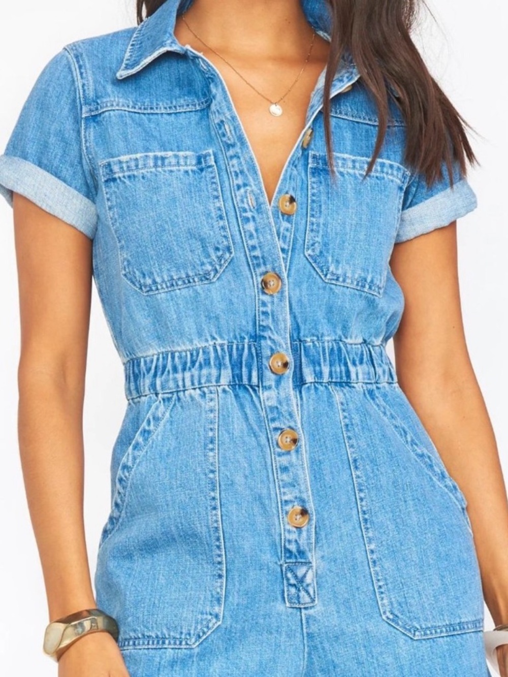 Show Me Your MuMu Cannon Romper Denim- L